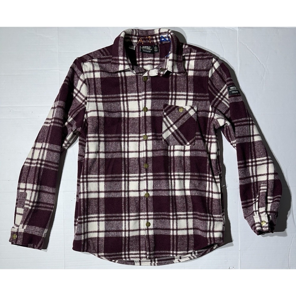 WeSC Snap Button Plaid Shirt Flannel Medium Red and White